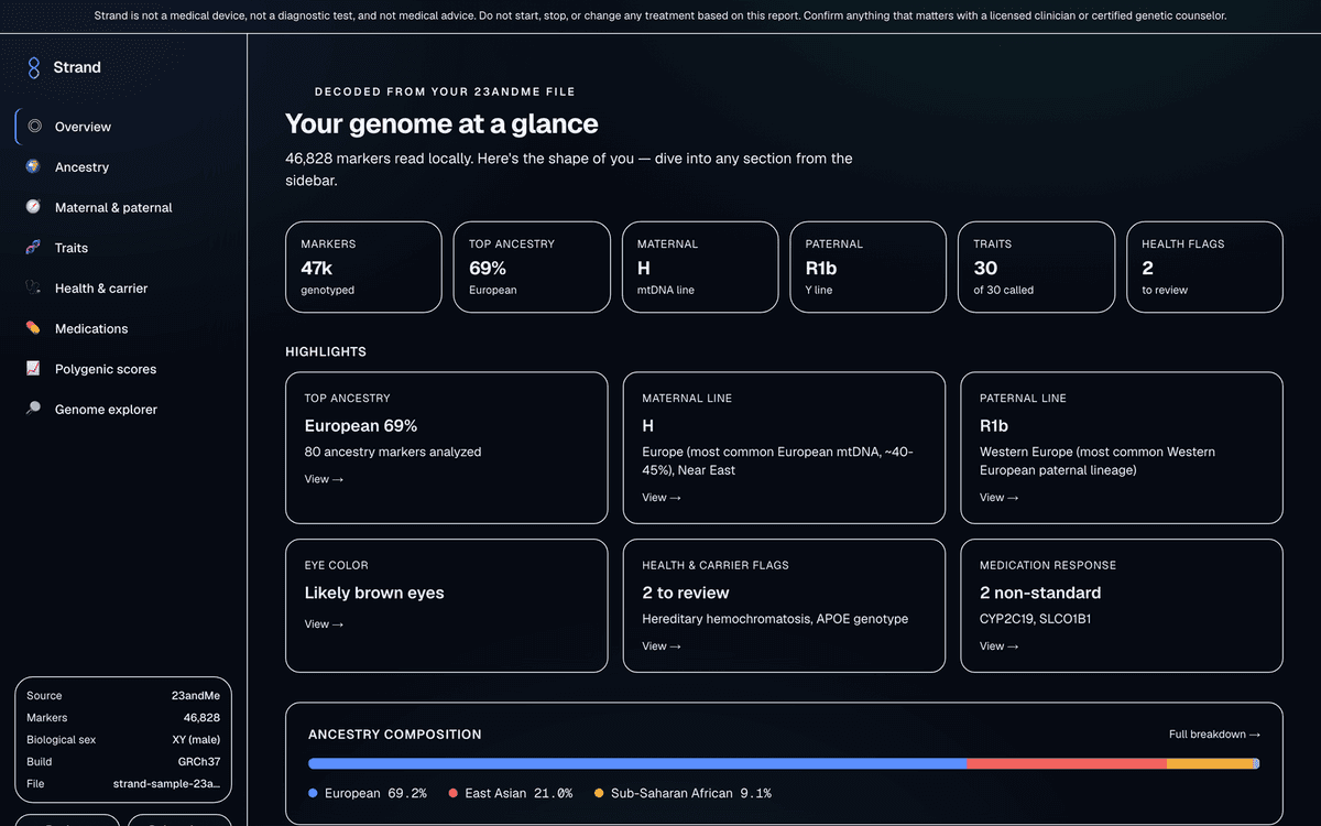 Strand's report on the bundled synthetic sample genome